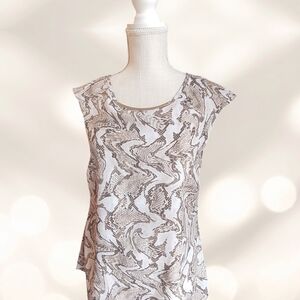 Michael Kors White and Brown Snake-Print Cap Sleeve Top
